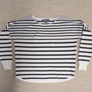 French Connection Black & White Striped Sweater Dolan Sleeve Super Soft Size S